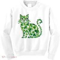 St Patrick's Day Lucky Shamrock Clover Cat Kids Sweatshirt thumb 0