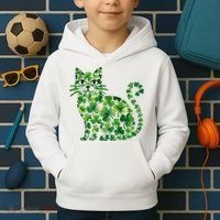 St Patrick's Day Lucky Shamrock Clover Cat Kids Hoodie thumb 2