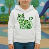 St Patrick's Day Lucky Shamrock Clover Cat Kids Hoodie thumb 3