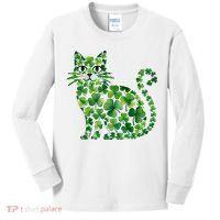 St Patrick's Day Lucky Shamrock Clover Cat Kids Long Sleeve Shirt thumb 0