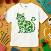 St Patrick's Day Lucky Shamrock Clover Cat Kids T-Shirt thumb 3