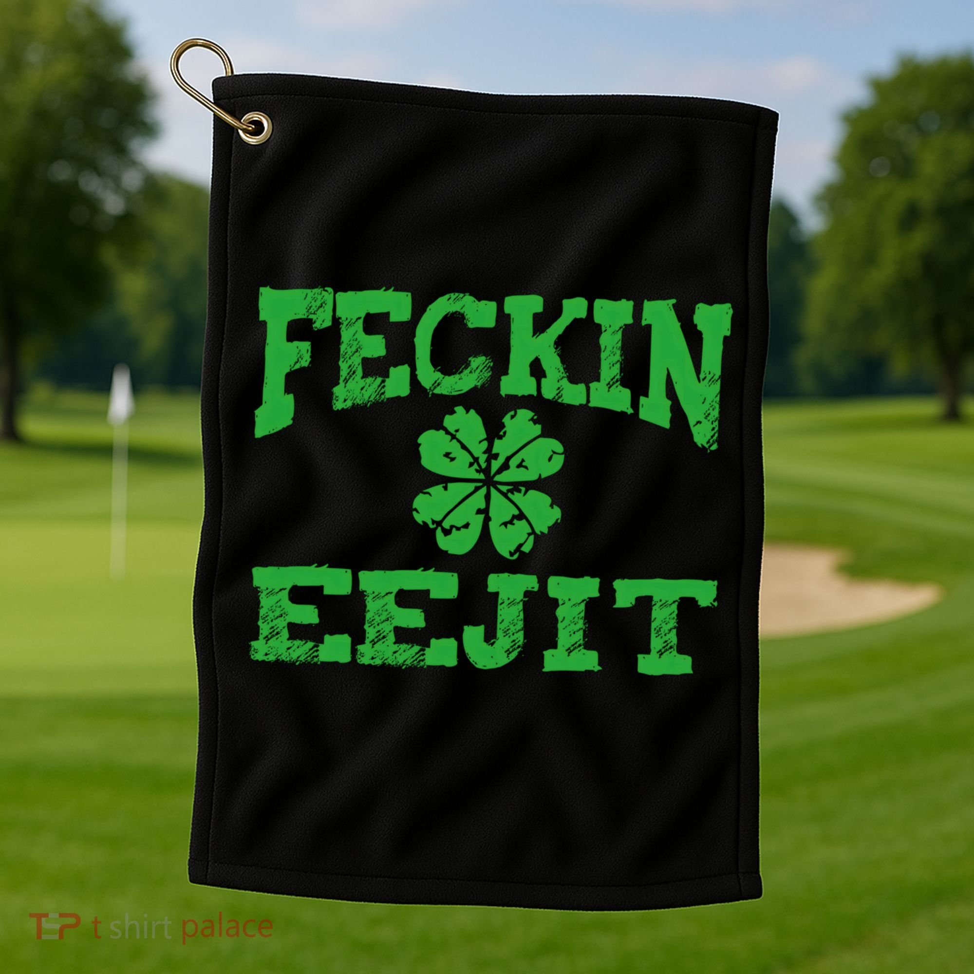 St Patricks Day Feckin Eejit Funny Irish Drinking Gift Golf Towel