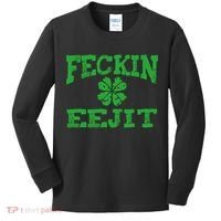 St Patricks Day Feckin Eejit Funny Irish Drinking Gift Kids Long Sleeve Shirt thumb 0