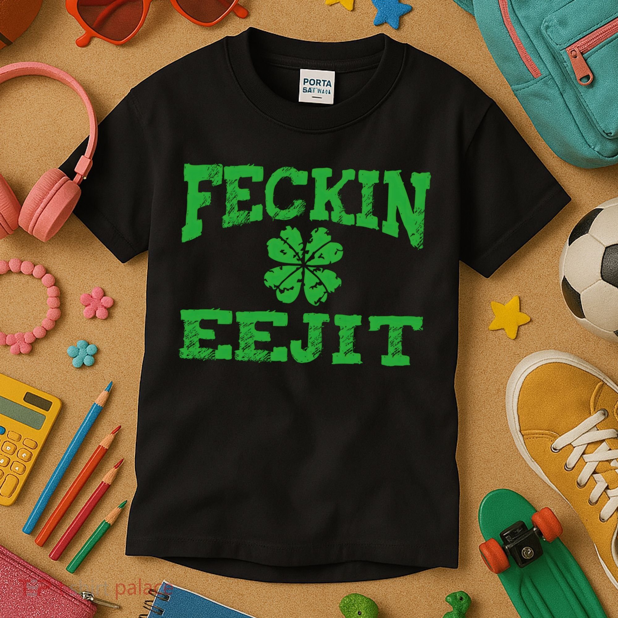 St Patricks Day Feckin Eejit Funny Irish Drinking Gift Kids T-Shirt