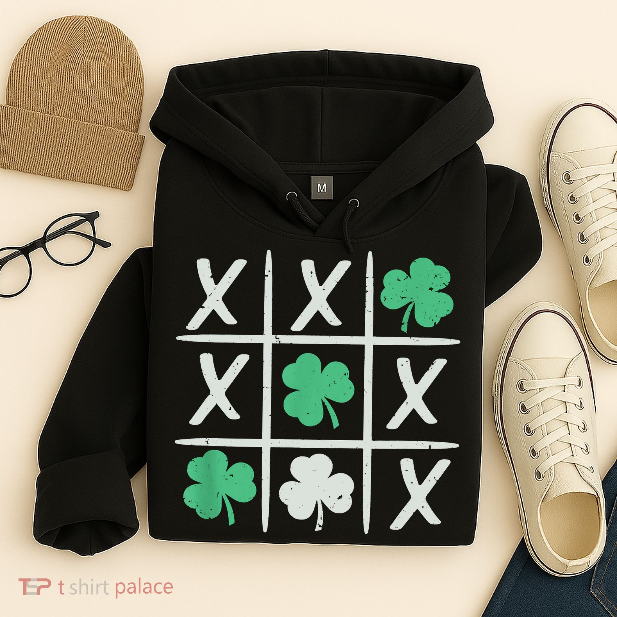 St Patrick's Day Tic Tac Toe Lucky Shamrock Hoodie