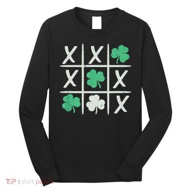St Patrick's Day Tic Tac Toe Lucky Shamrock Long Sleeve Shirt