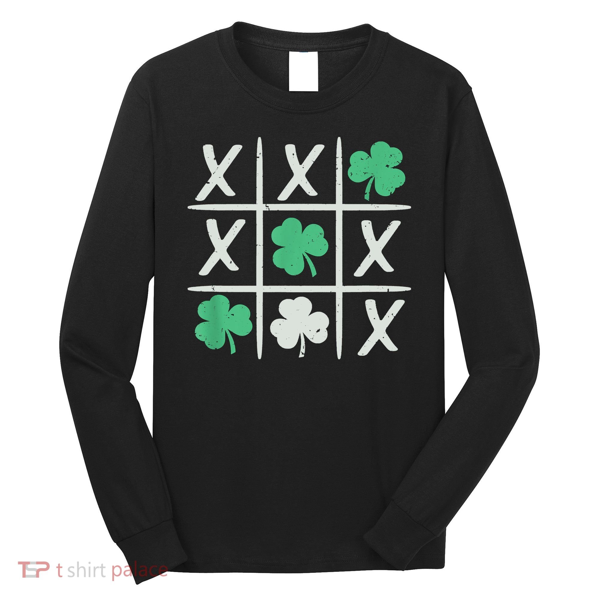 St Patrick's Day Tic Tac Toe Lucky Shamrock Long Sleeve Shirt