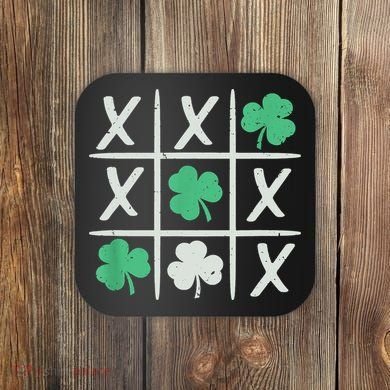 St Patrick's Day Tic Tac Toe Lucky Shamrock Coaster