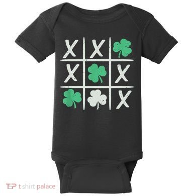 St Patrick's Day Tic Tac Toe Lucky Shamrock Baby Bodysuit