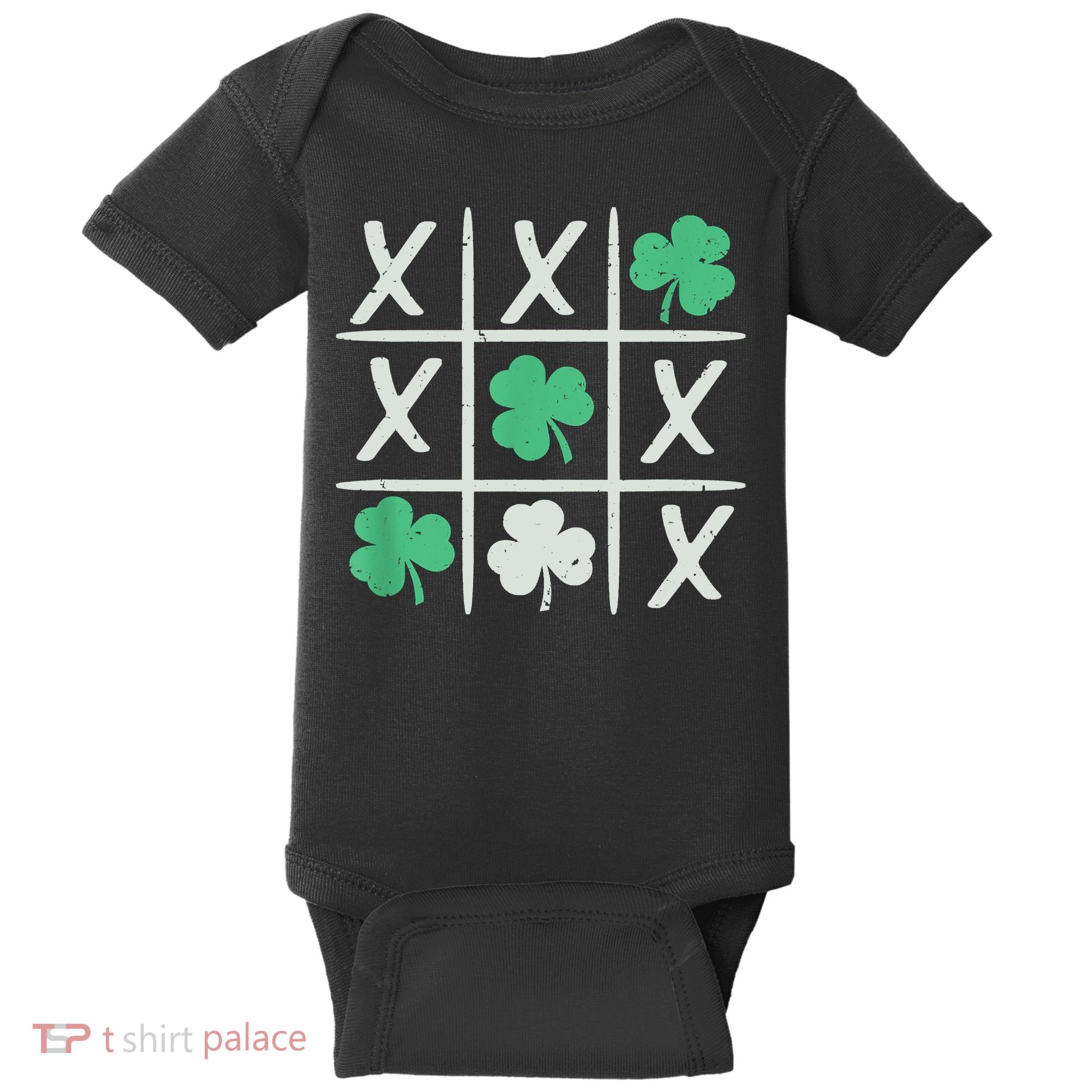 St Patrick's Day Tic Tac Toe Lucky Shamrock Baby Bodysuit