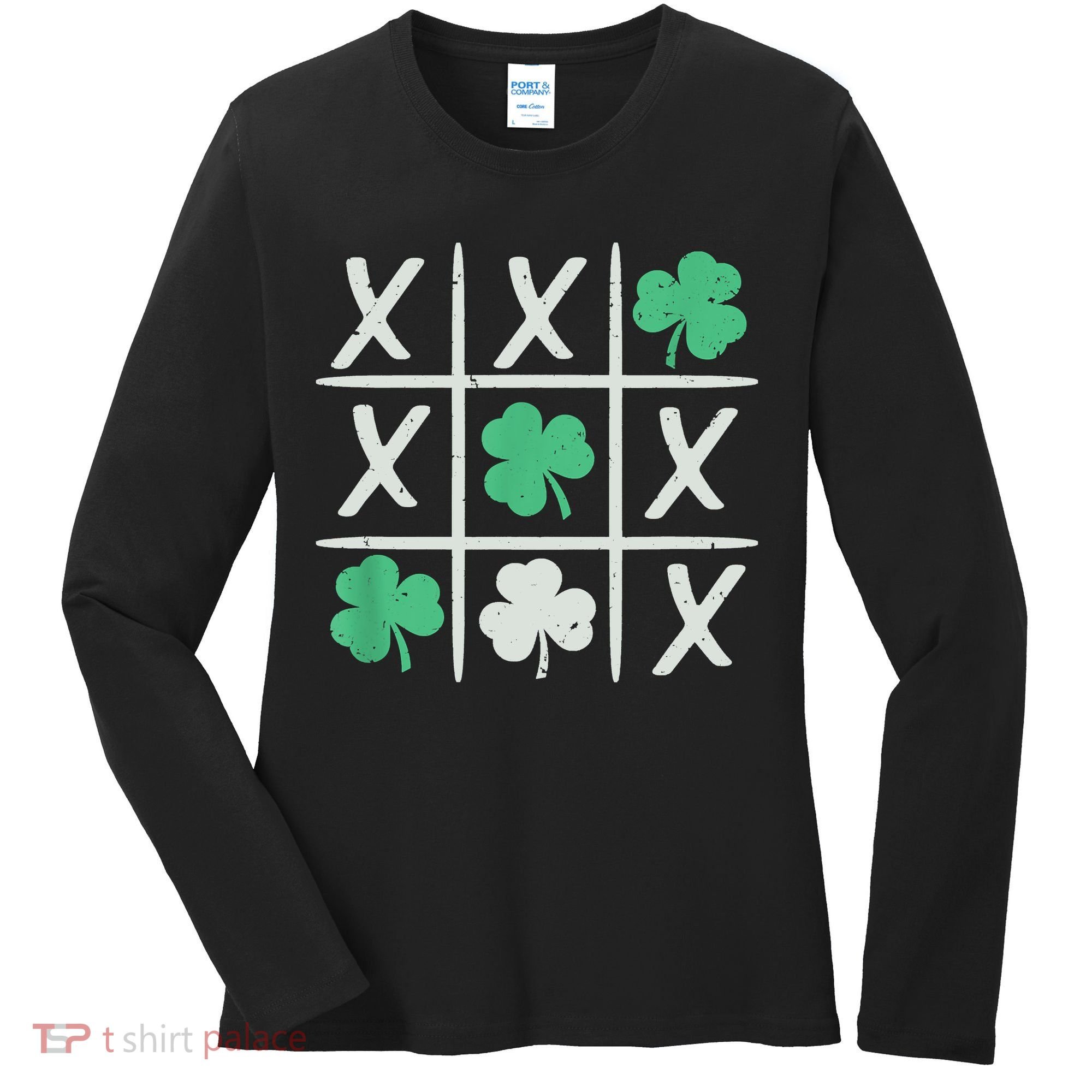 St Patrick's Day Tic Tac Toe Lucky Shamrock Women's Long Sleeve Shirt