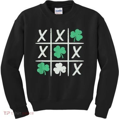 St Patrick's Day Tic Tac Toe Lucky Shamrock Kids Sweatshirt