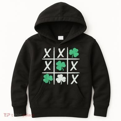 St Patrick's Day Tic Tac Toe Lucky Shamrock Kids Hoodie