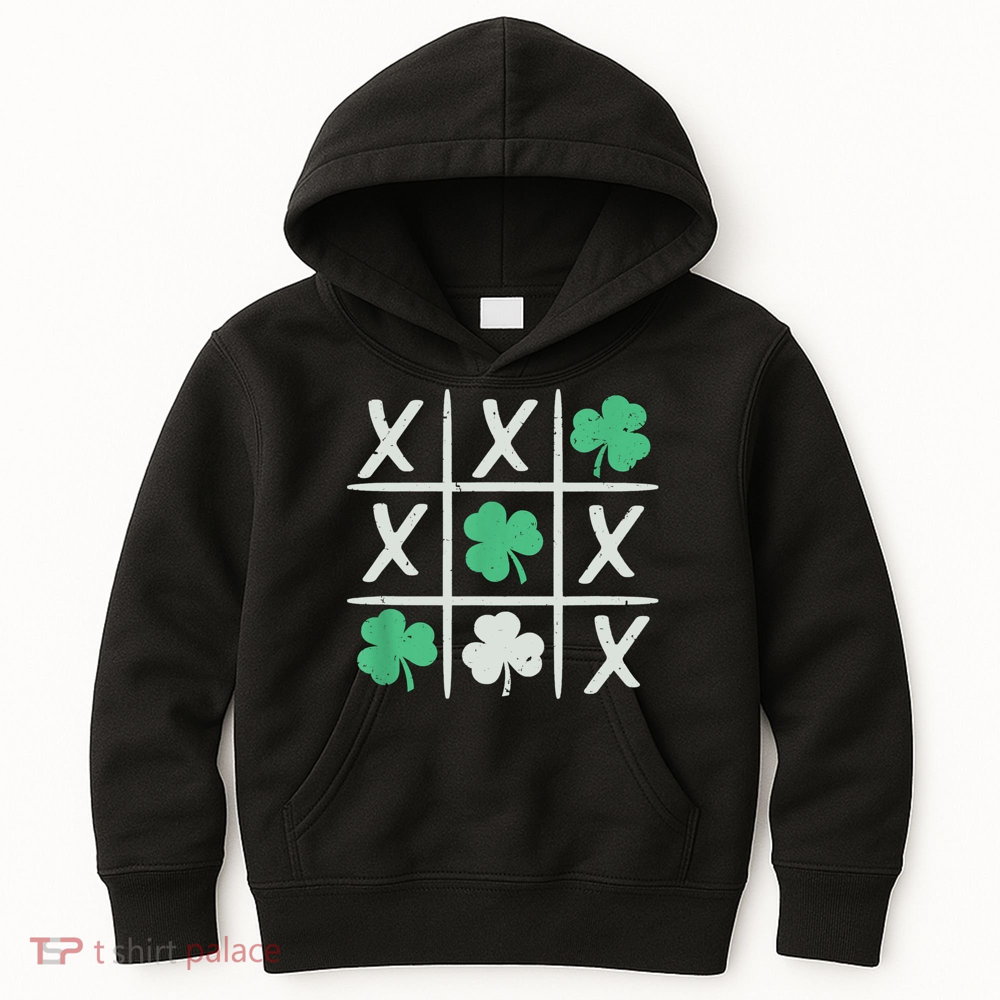St Patrick's Day Tic Tac Toe Lucky Shamrock Kids Hoodie