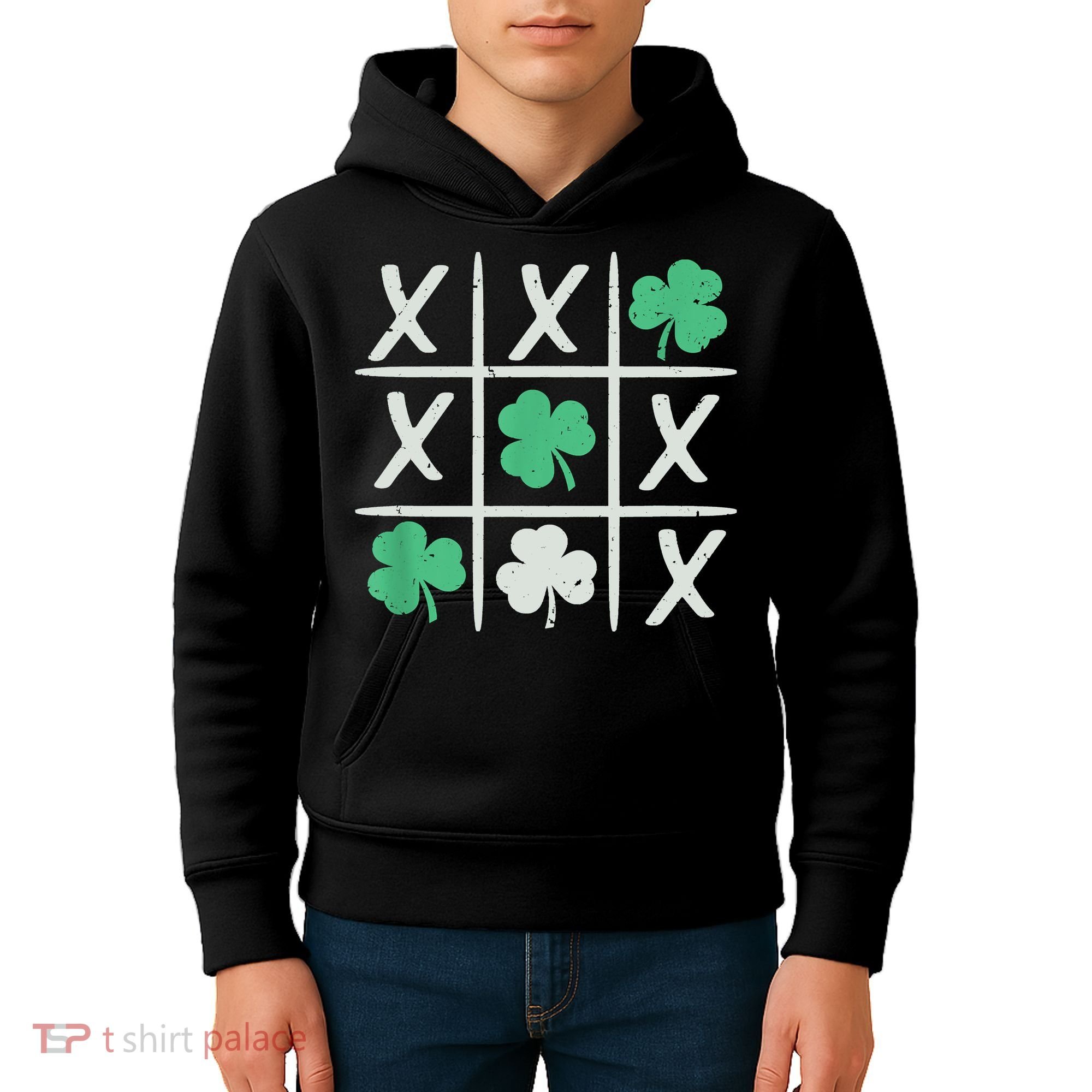 St Patrick's Day Tic Tac Toe Lucky Shamrock Kids Hoodie