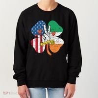 St PatrickS Day Irish American Flag Peace Love Shamrock Women's Sweatshirt thumb 0