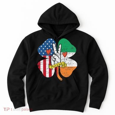 St PatrickS Day Irish American Flag Peace Love Shamrock Hoodie