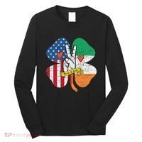 St PatrickS Day Irish American Flag Peace Love Shamrock Long Sleeve Shirt thumb 0