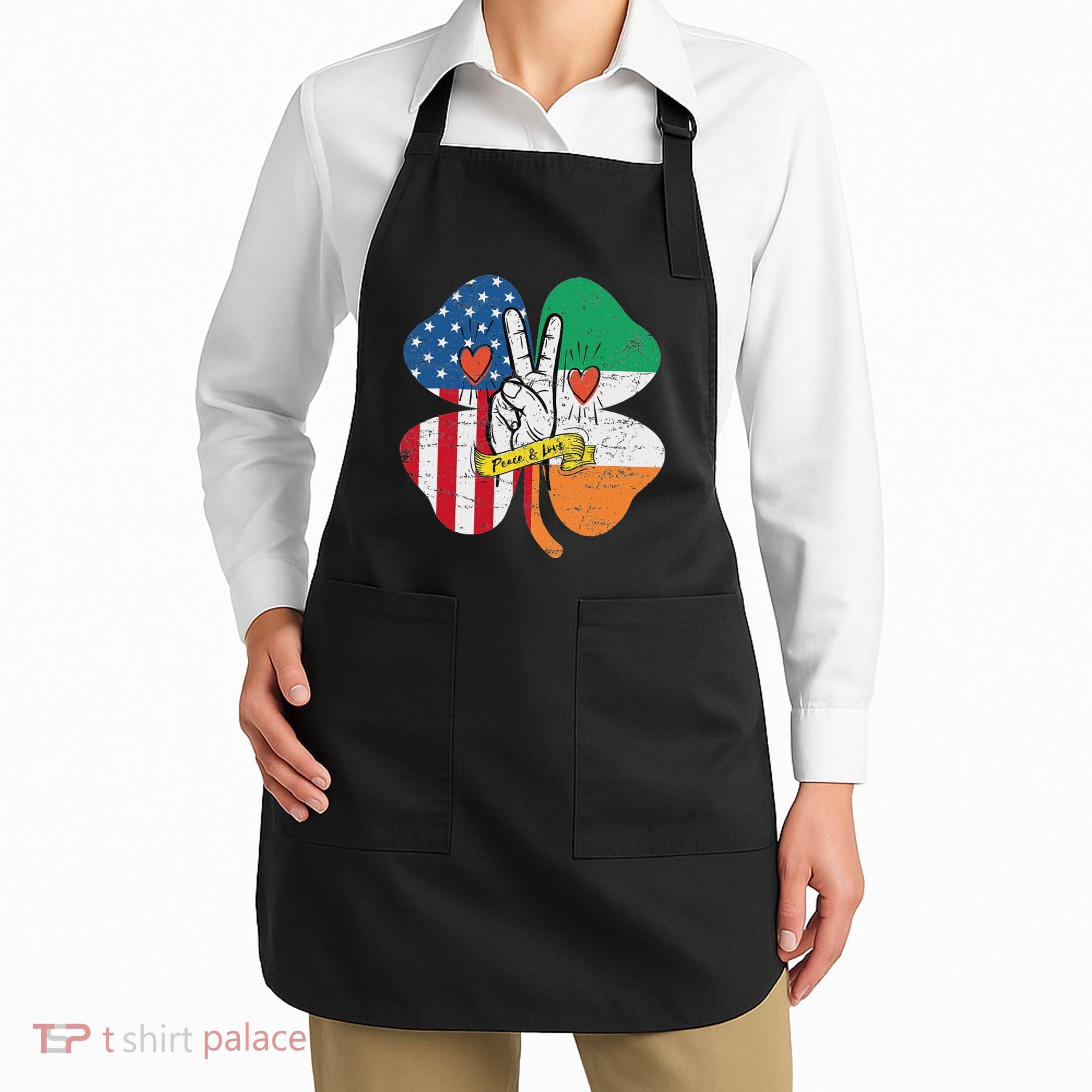 St PatrickS Day Irish American Flag Peace Love Shamrock Apron