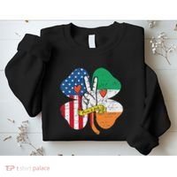St PatrickS Day Irish American Flag Peace Love Shamrock Sweatshirt thumb 2