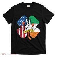 St PatrickS Day Irish American Flag Peace Love Shamrock T-Shirt thumb 0