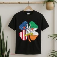 St PatrickS Day Irish American Flag Peace Love Shamrock T-Shirt thumb 2