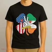 St PatrickS Day Irish American Flag Peace Love Shamrock T-Shirt thumb 3