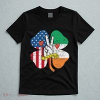 St PatrickS Day Irish American Flag Peace Love Shamrock T-Shirt thumb 5