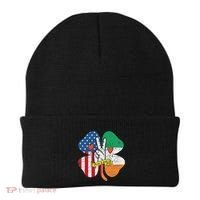 St PatrickS Day Irish American Flag Peace Love Shamrock Beanie thumb 0