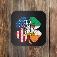 St PatrickS Day Irish American Flag Peace Love Shamrock Coaster thumb 0