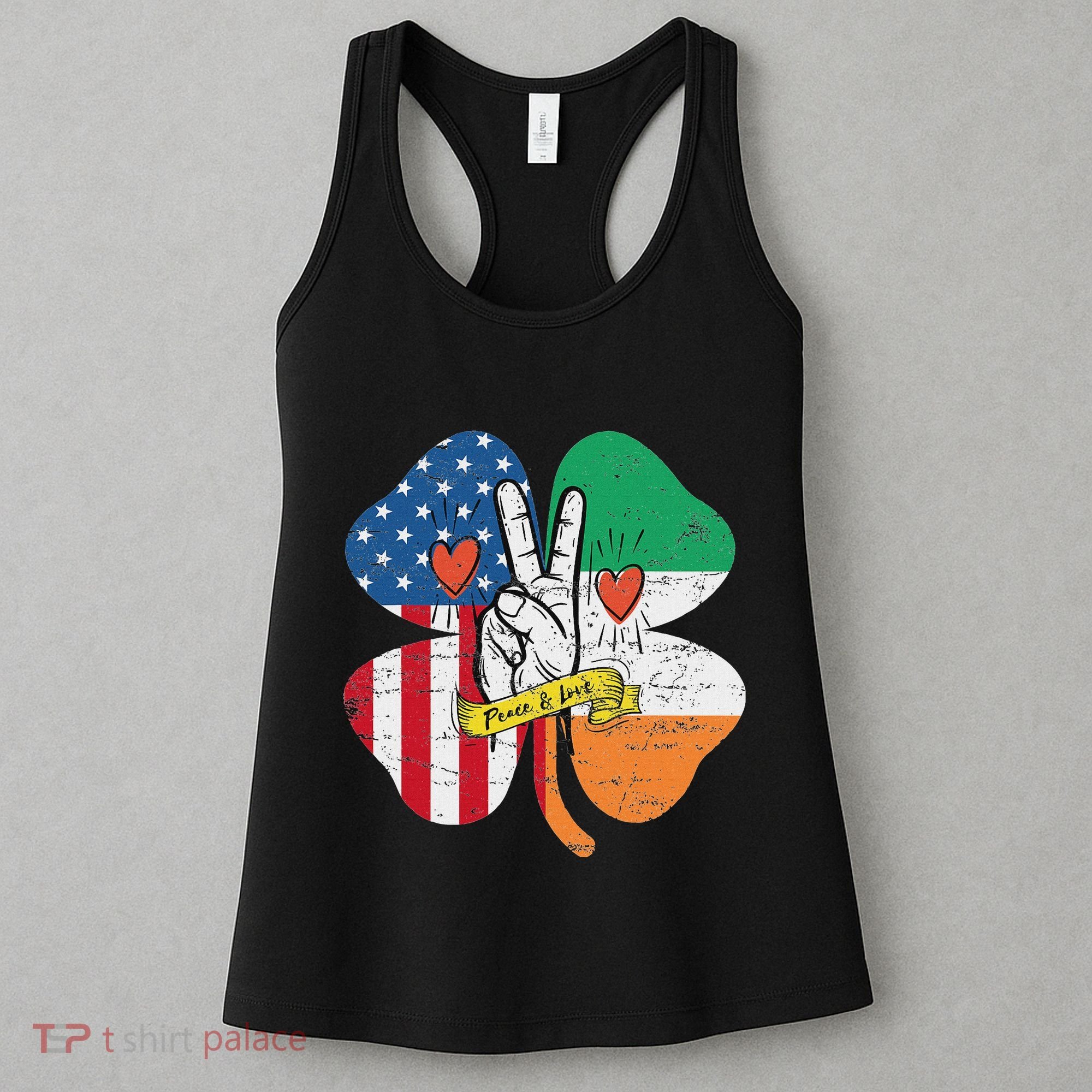 St PatrickS Day Irish American Flag Peace Love Shamrock Women's Tank Top