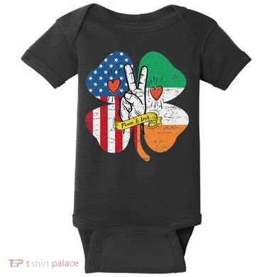 St PatrickS Day Irish American Flag Peace Love Shamrock Baby Bodysuit