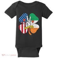 St PatrickS Day Irish American Flag Peace Love Shamrock Baby Bodysuit thumb 0