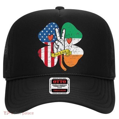 St PatrickS Day Irish American Flag Peace Love Shamrock Hat