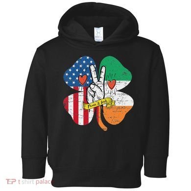 St PatrickS Day Irish American Flag Peace Love Shamrock Toddler Hoodie
