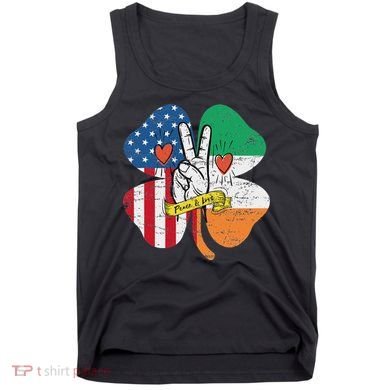 St PatrickS Day Irish American Flag Peace Love Shamrock Tank Top