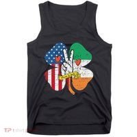 St PatrickS Day Irish American Flag Peace Love Shamrock Tank Top thumb 0