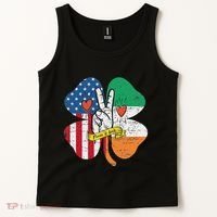 St PatrickS Day Irish American Flag Peace Love Shamrock Tank Top thumb 2