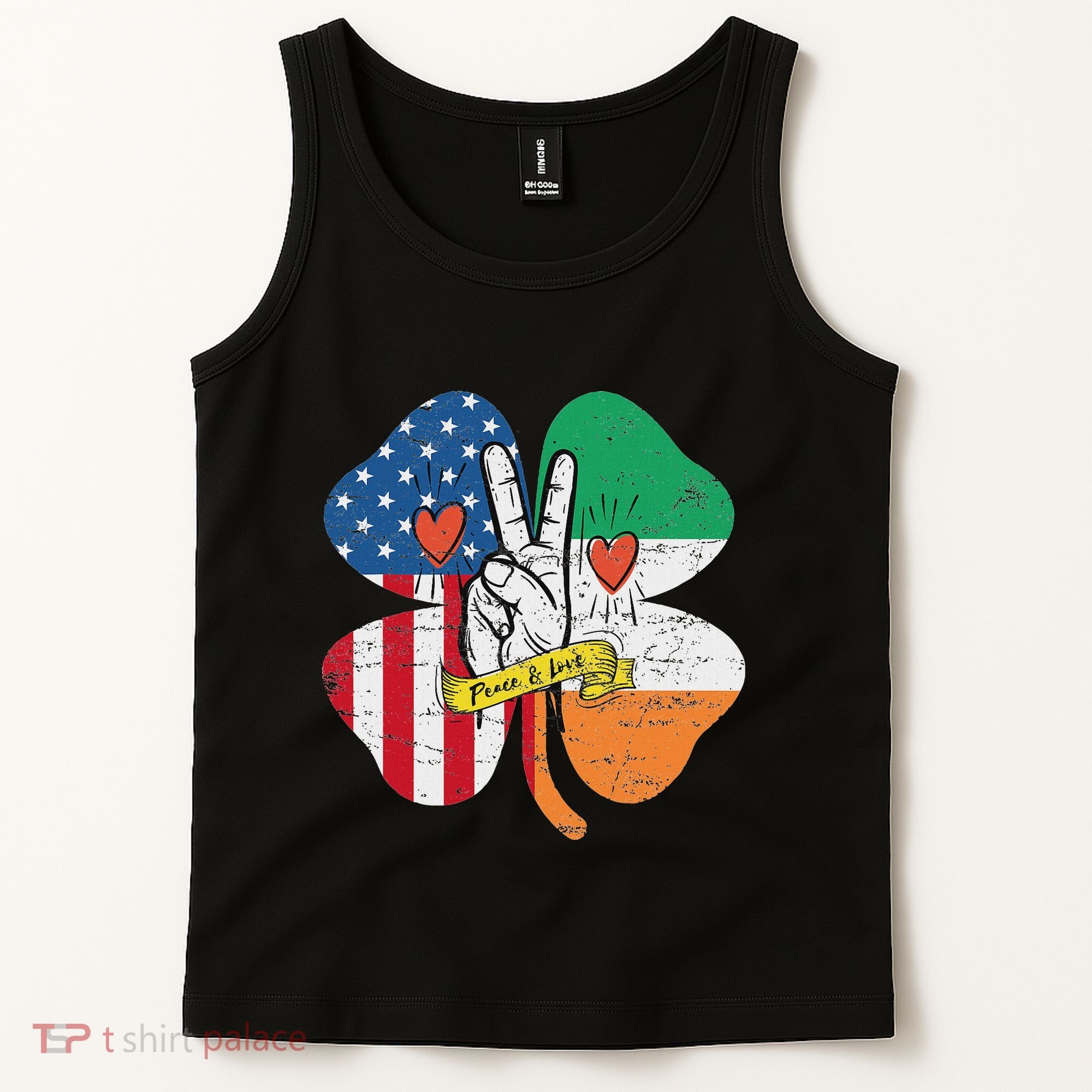 St PatrickS Day Irish American Flag Peace Love Shamrock Tank Top