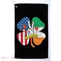 St PatrickS Day Irish American Flag Peace Love Shamrock Golf Towel thumb 0