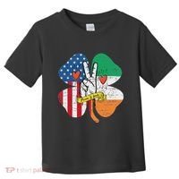 St PatrickS Day Irish American Flag Peace Love Shamrock Toddler T-Shirt thumb 0