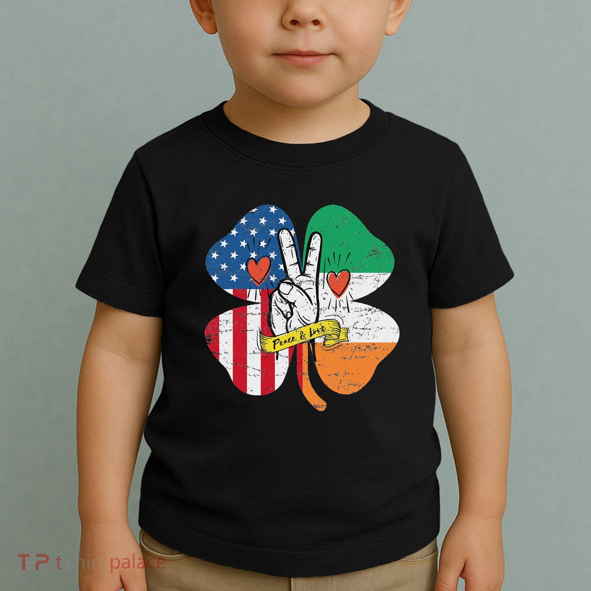 St PatrickS Day Irish American Flag Peace Love Shamrock Toddler T-Shirt