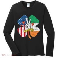 St PatrickS Day Irish American Flag Peace Love Shamrock Women's Long Sleeve Shirt thumb 0