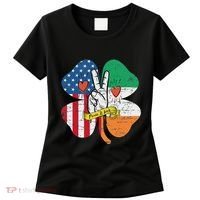 St PatrickS Day Irish American Flag Peace Love Shamrock Women's T-Shirt thumb 0