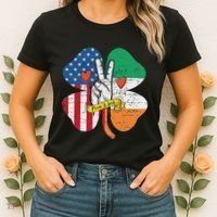 St PatrickS Day Irish American Flag Peace Love Shamrock Women's T-Shirt thumb 2