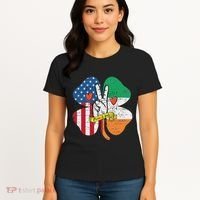 St PatrickS Day Irish American Flag Peace Love Shamrock Women's T-Shirt thumb 4