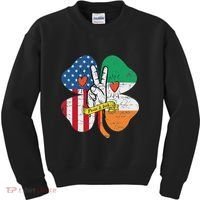 St PatrickS Day Irish American Flag Peace Love Shamrock Kids Sweatshirt thumb 0