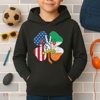 St PatrickS Day Irish American Flag Peace Love Shamrock Kids Hoodie thumb 2