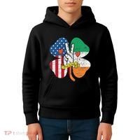St PatrickS Day Irish American Flag Peace Love Shamrock Kids Hoodie thumb 4