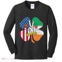 St PatrickS Day Irish American Flag Peace Love Shamrock Kids Long Sleeve Shirt thumb 0